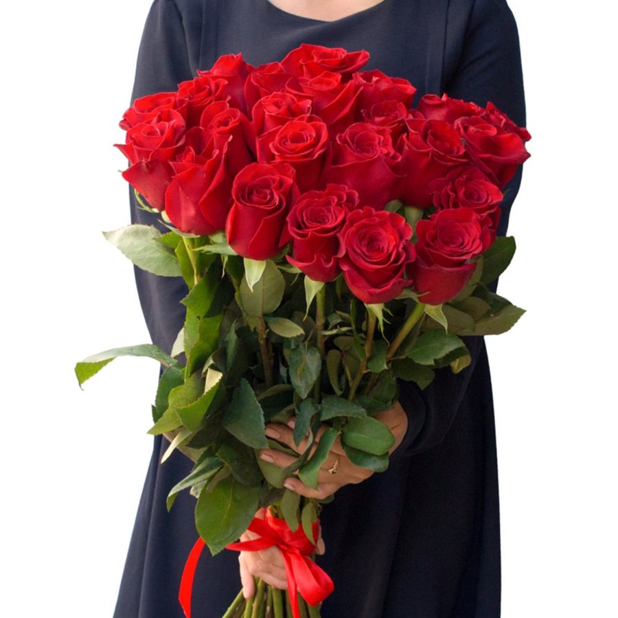 25 красных роз  " Фридом " Эквадор 40 см